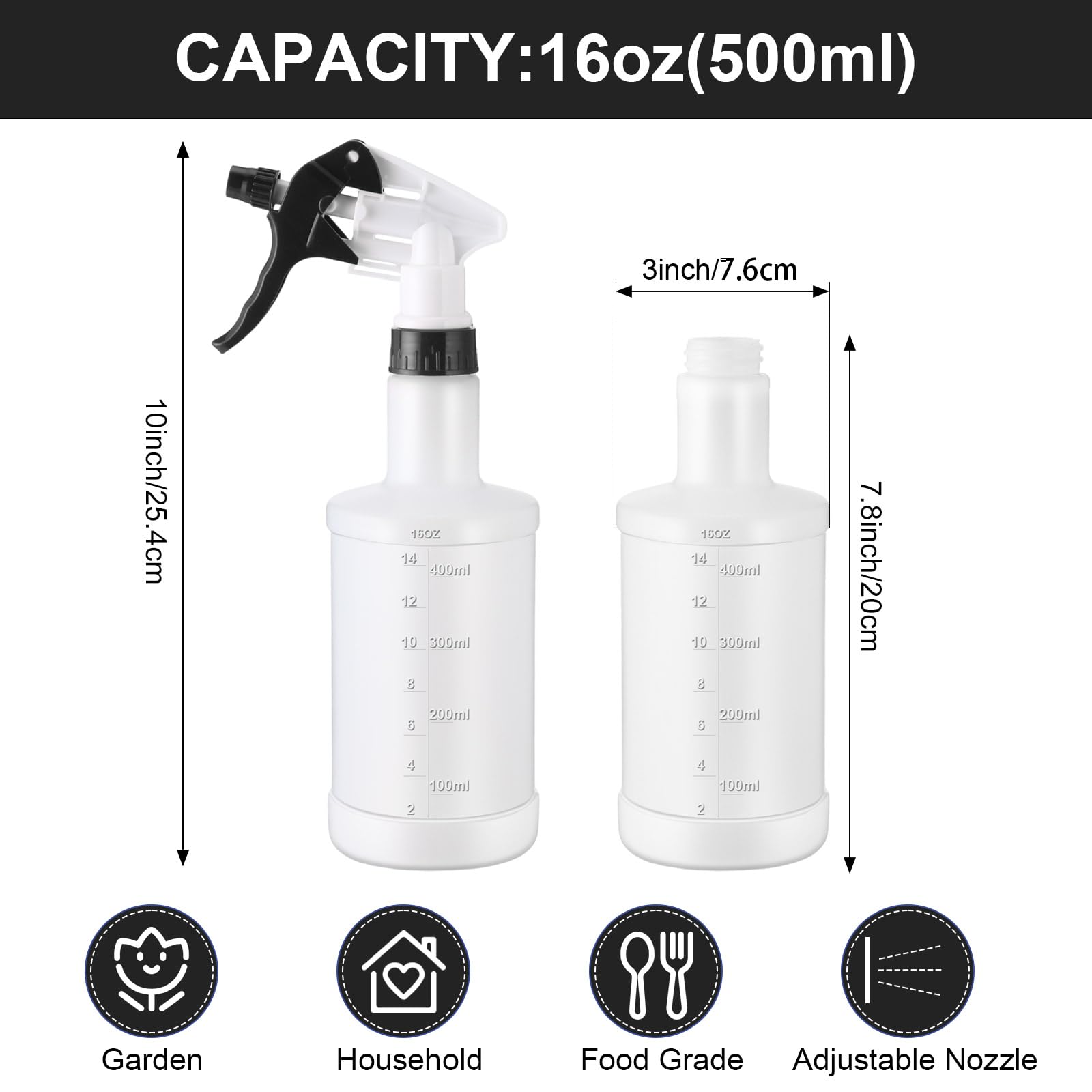12 Pcs 16 Oz Plastic Spray Bottles (12 Count)