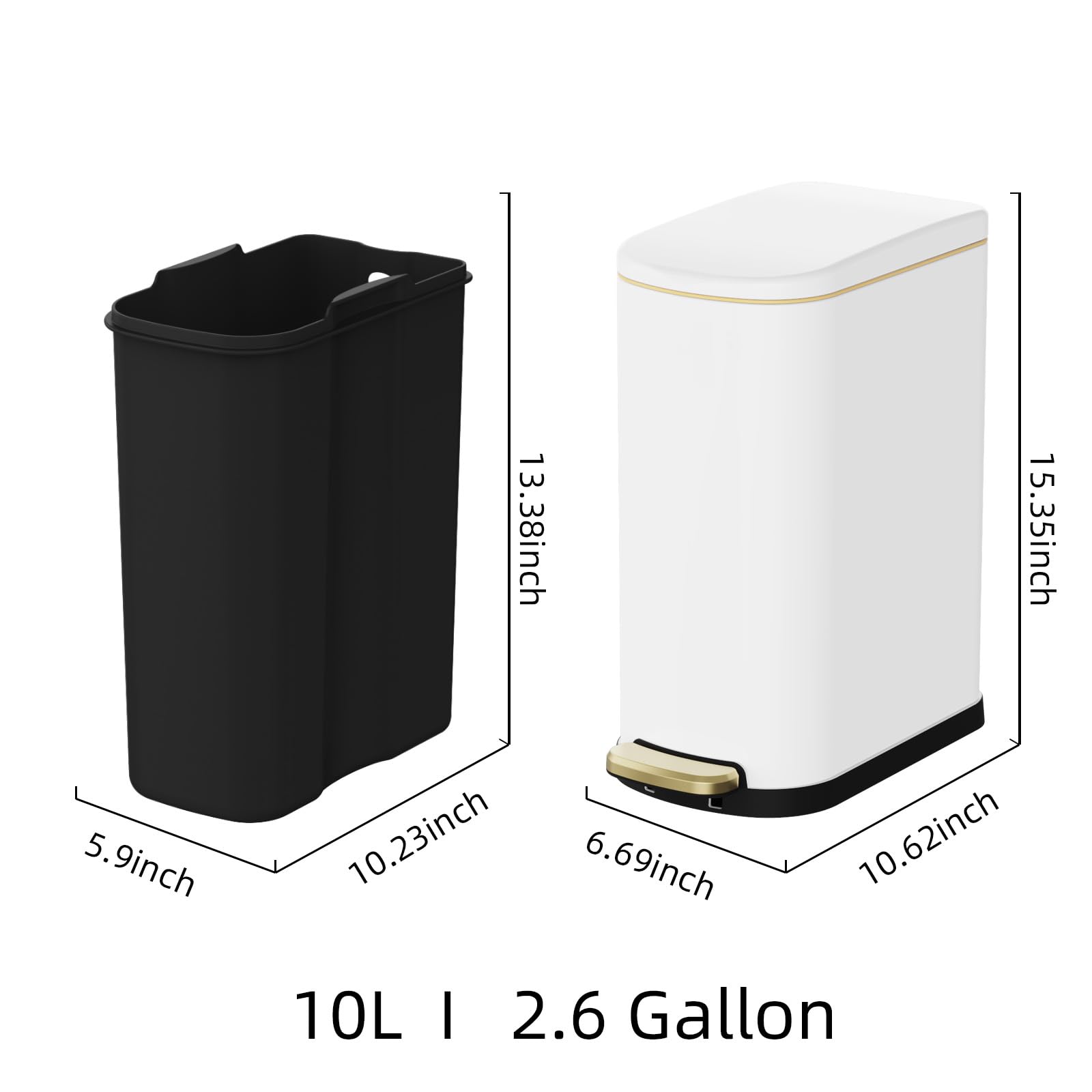 2.6 Gallon Slim Bathroom Trash Can with Soft Close Lid