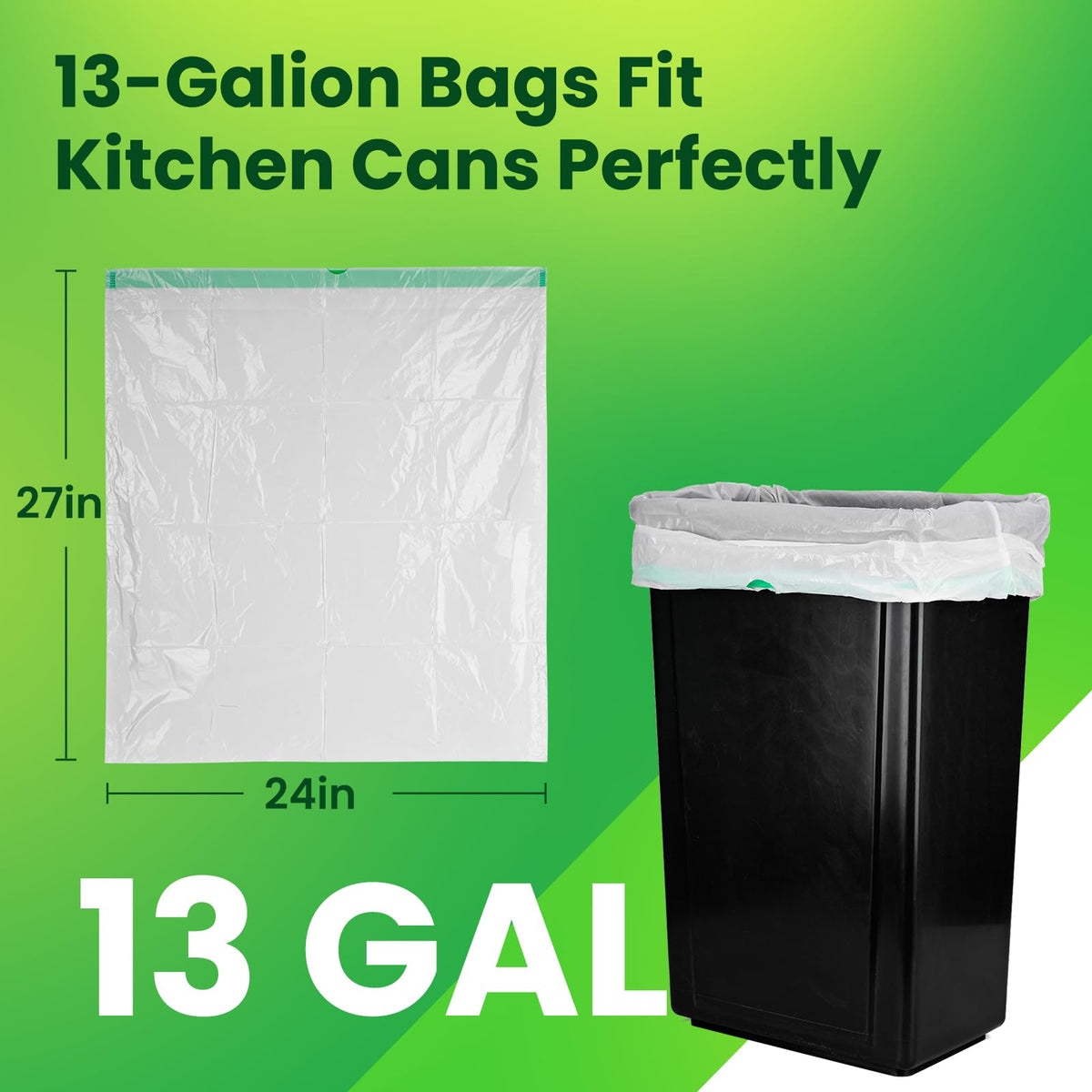 Large Trash Bag 13 Gallon Tall Drawstring 100% Post (120 Count)
