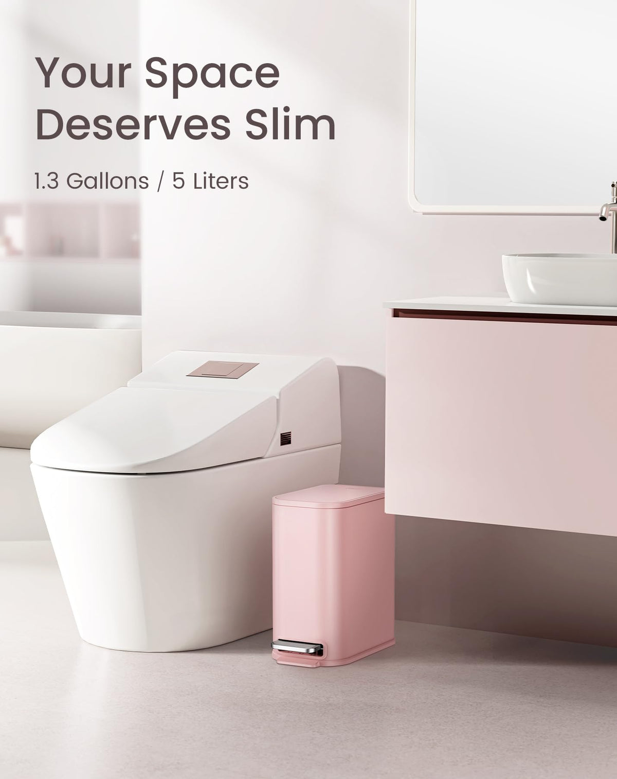 Small Bathroom Trash Can with Lid Soft Close & Pedal