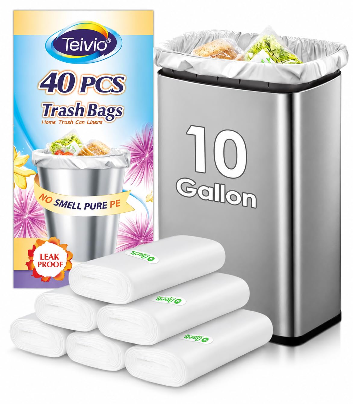 Medium Clear Trash Bags 10 Gallon 40 Count Kitchen Garbage Bags