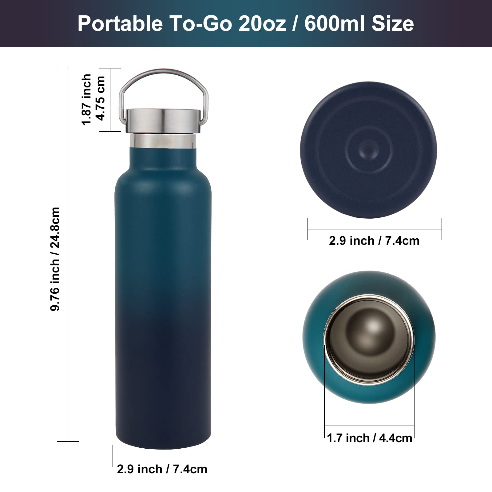 20 oz Insulated Water Bottles Bulk 4 Pack (4 Count)