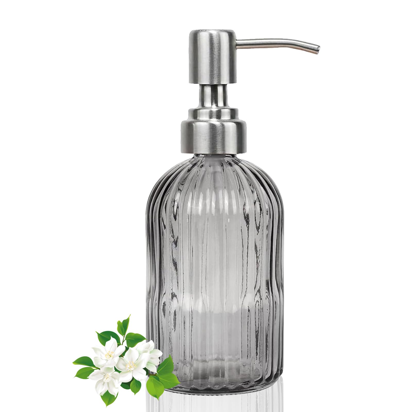 14Oz Gray Glass Soap Dispenser Bathroom