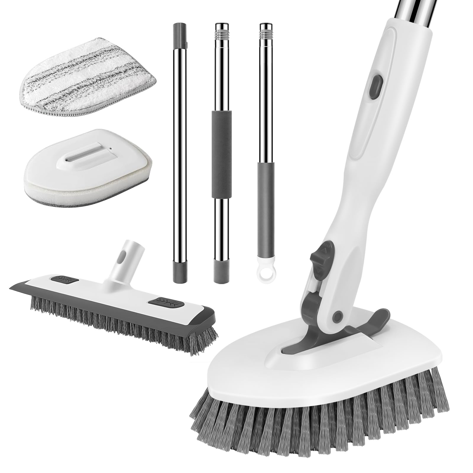 4-in-1 Tile Tub Floor Scrubber with Floor Scrub Brush, White Grey