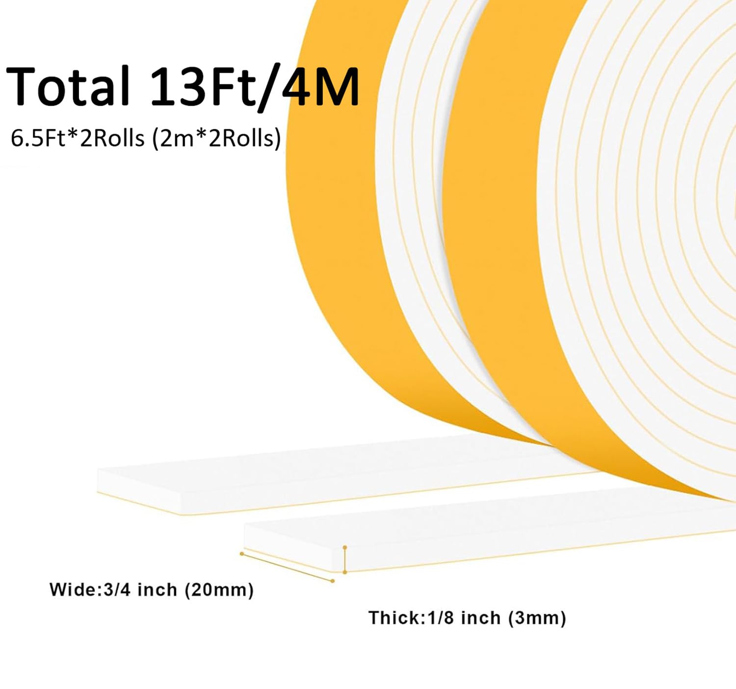 3/4x1/8In Foam Strip, Shock Absorbing for Doors, Windows & Cabinets (13 Foot)