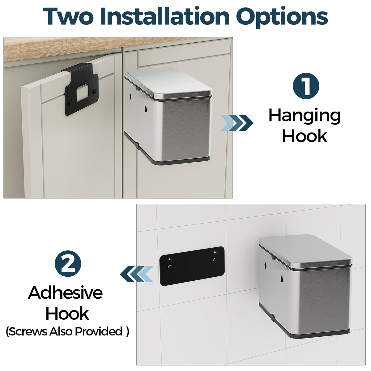 Stainless Steel Hanging Trash Can with Lid and Inner Bucket