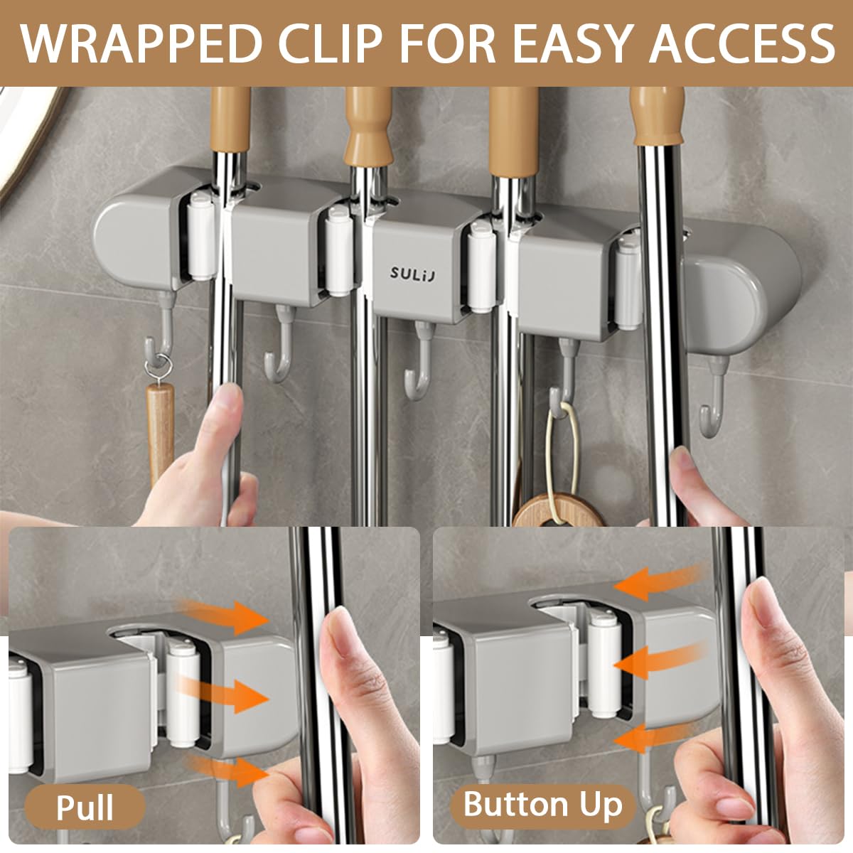 3PCS Broom Holder Wall Mount