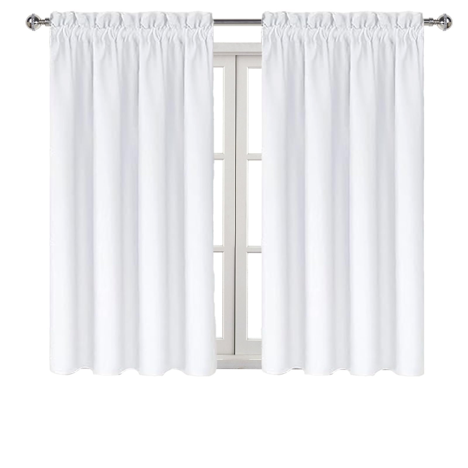 White Curtains 50% Light Blocking for Living Room 45 Inch 2 Panels (2 Count)