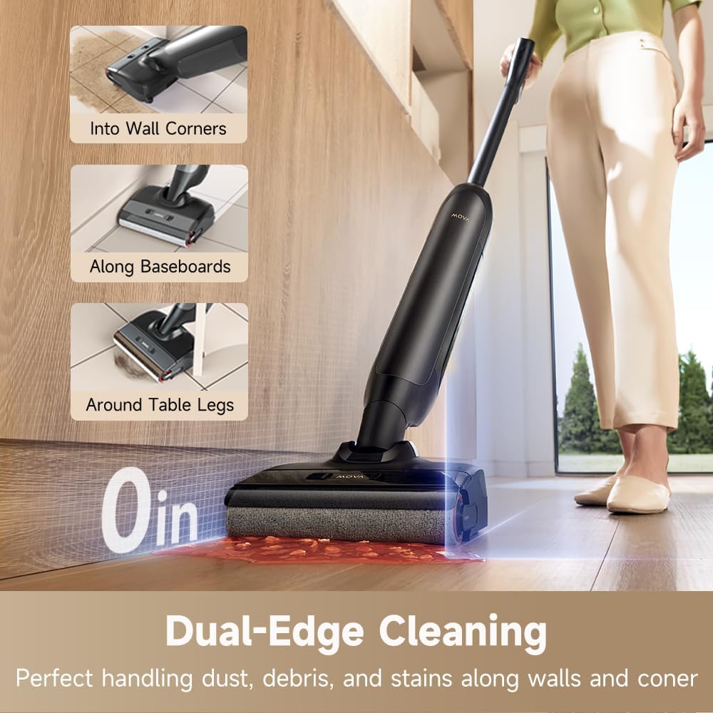MOVA M10 Cordless Wet Dry Vacuum Cleaner 180° Lie-Flat Smart Vacuum Mop All in One for Hard Floor, 167°F Flashdry Self-Cleaning, Zero inch Dual-Edge Cleaning, 18000Pa Suction, Zero-Tangle for Pet Hair - ModHome Supplies