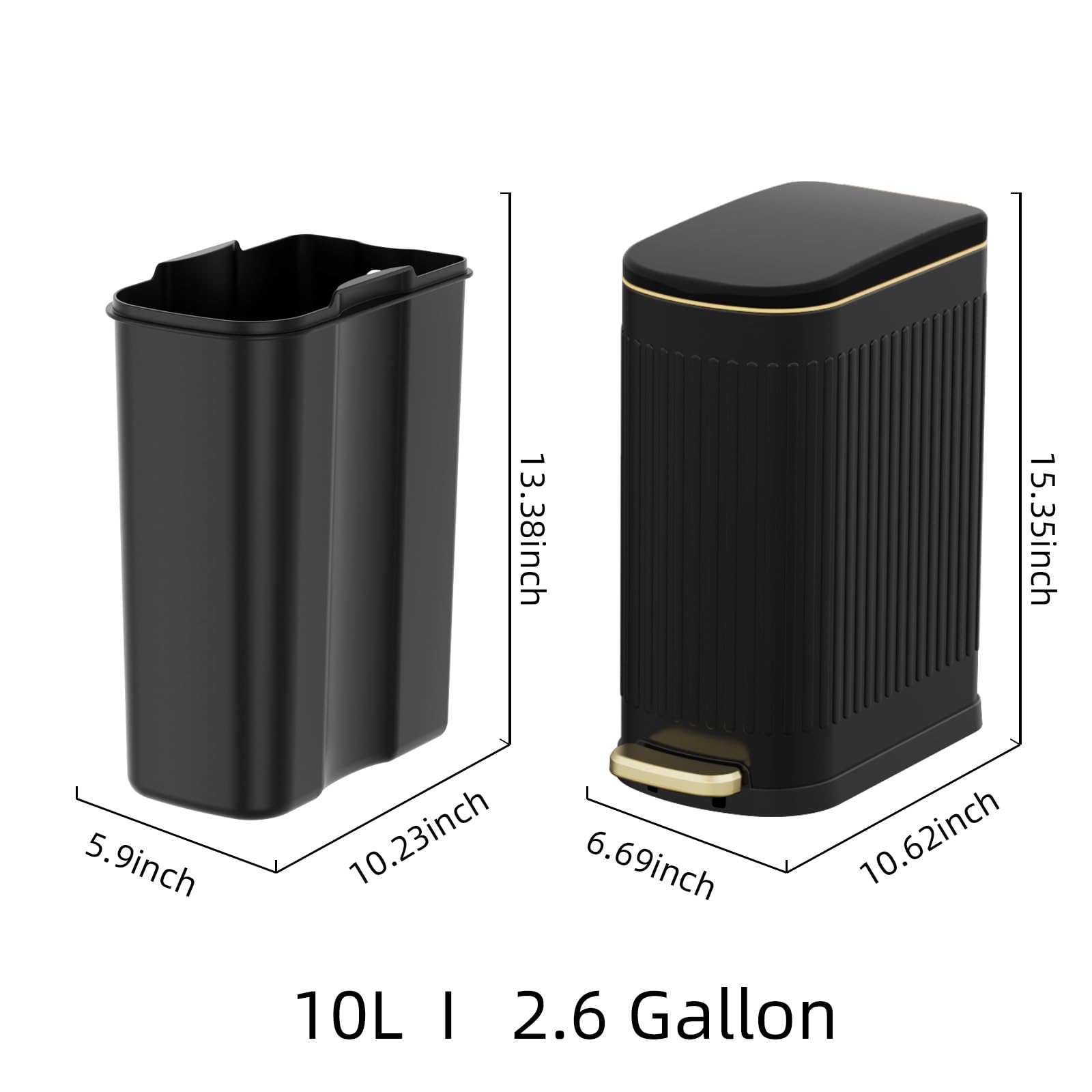 2.6 Gallon Slim Bathroom Trash Can with Soft Close Lid