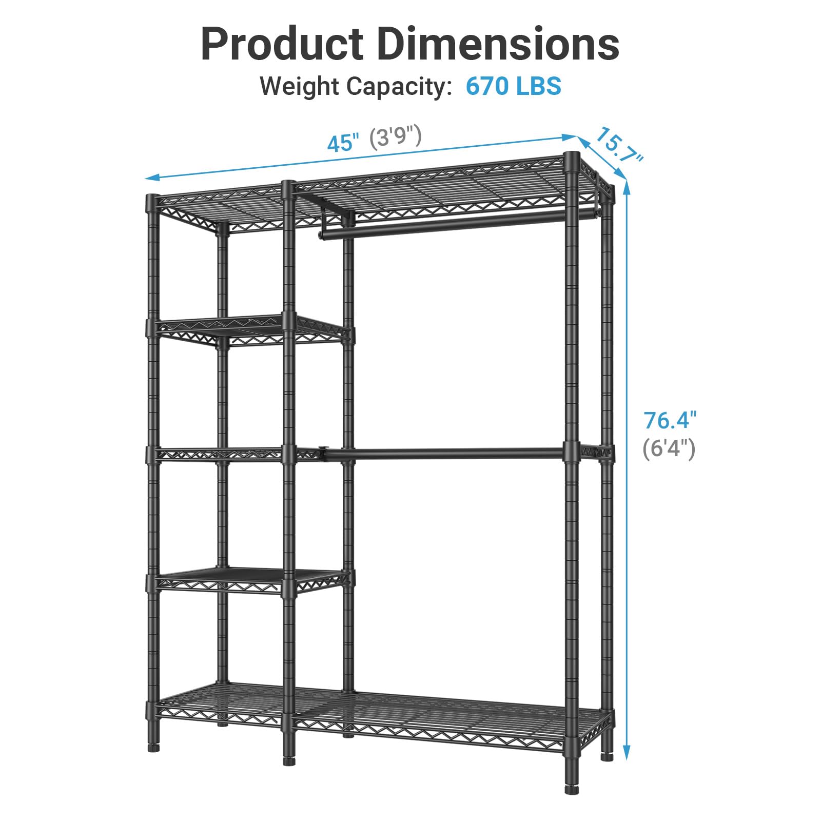 V7C Portable Closet for Hanging Clothes Heavy Duty Rack with Cover