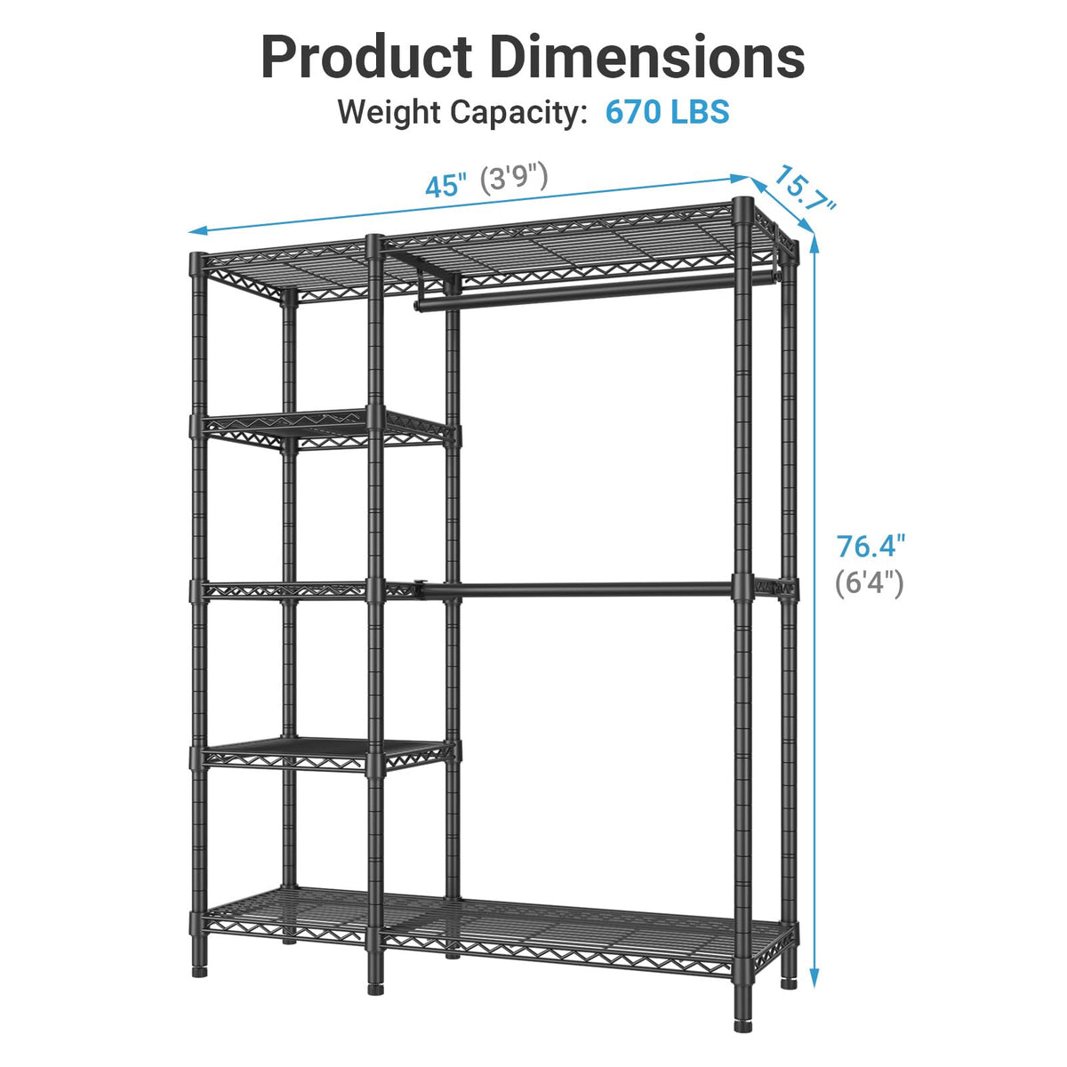 V7C Portable Closet for Hanging Clothes Heavy Duty Rack with Cover