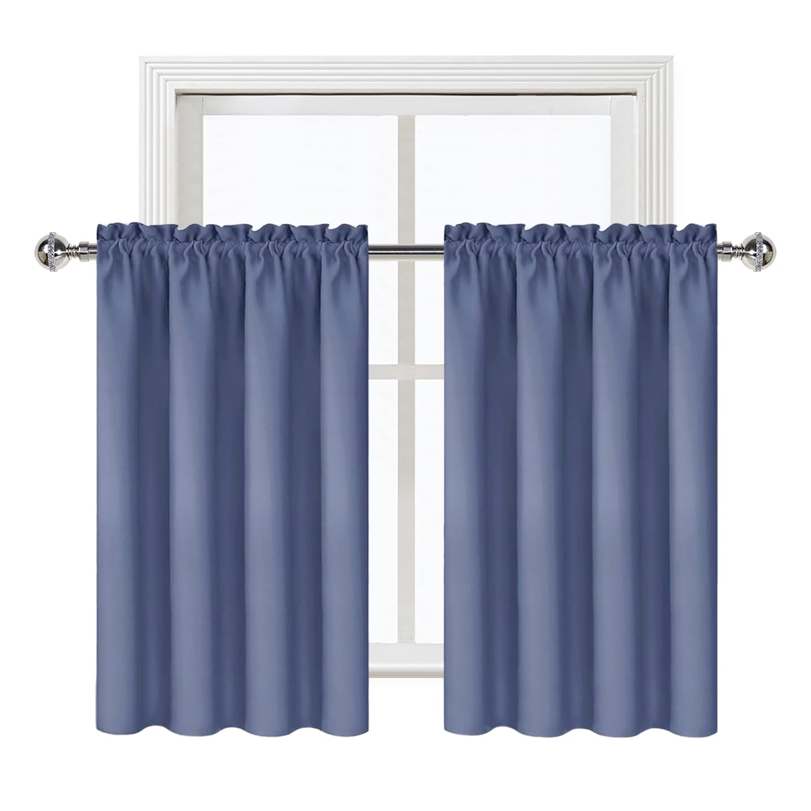 Short Blackout Curtains 52 x 36 Inch for Kitchen RV Bunk Dusty Blue (2 Count)