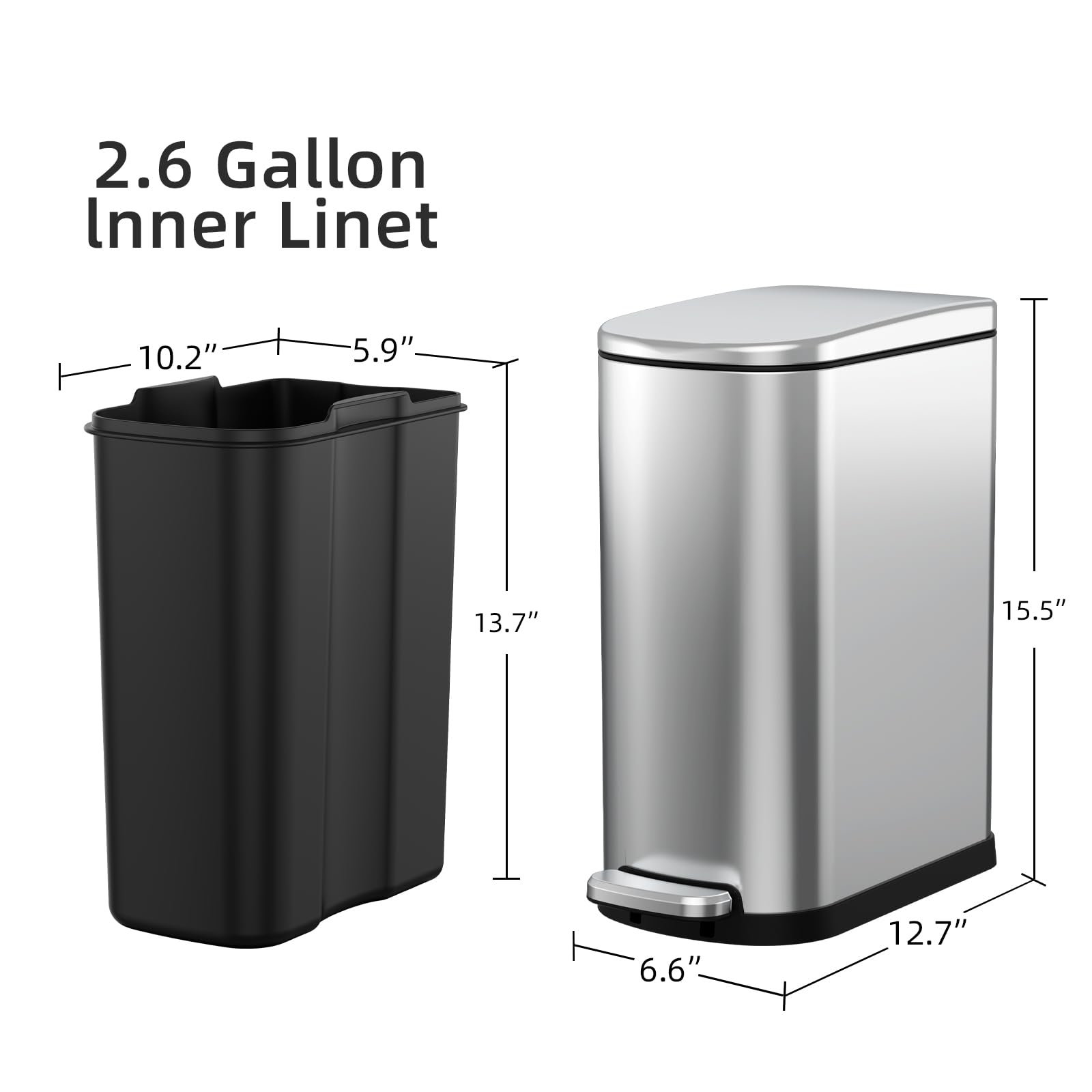 Slim Bathroom Trash Can with Lid