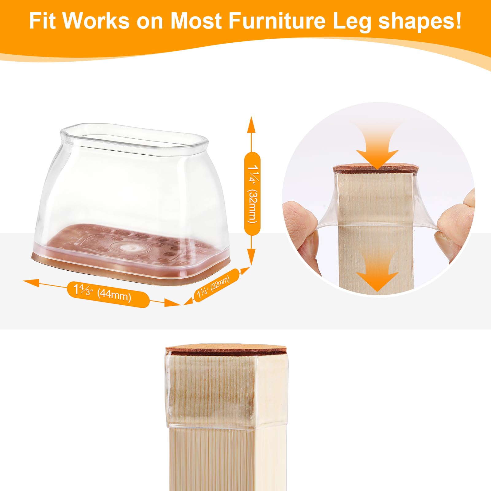 16 Pack Rectangle Chair Leg Floor Protectors for Hardwood Floors (16 Count)