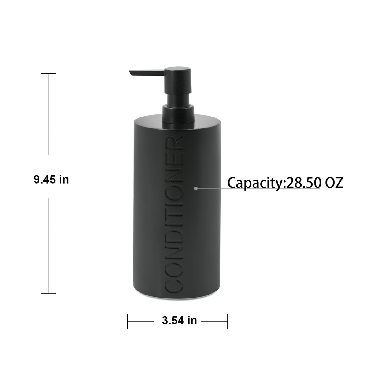 Matte Black Conditioner Dispenser Luxurious Refillable Pump Bottle with Black Resin Pump and Embossed Text