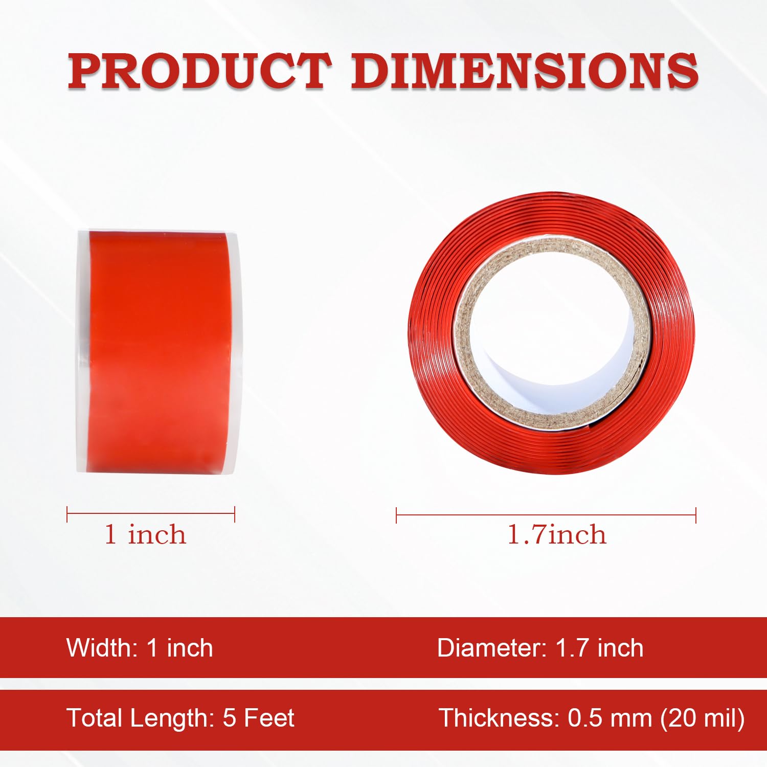 Self Fusing Silicone Tape 1 in x 5' Red Waterproof Rubber Leak Proof Sealing Silicone Rubber Self