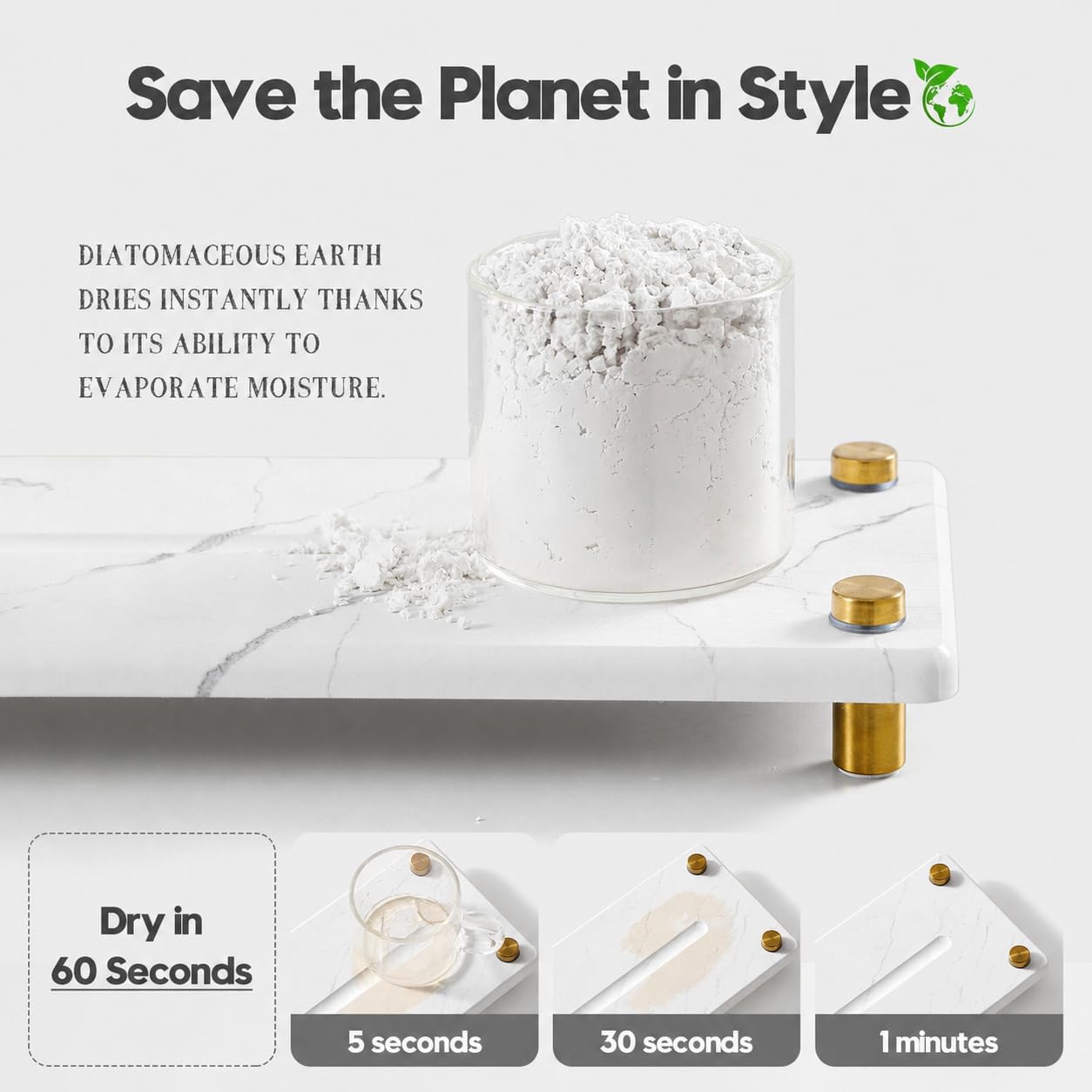 White Marble Pattern Style Water Absorbing Stone Sink Caddy