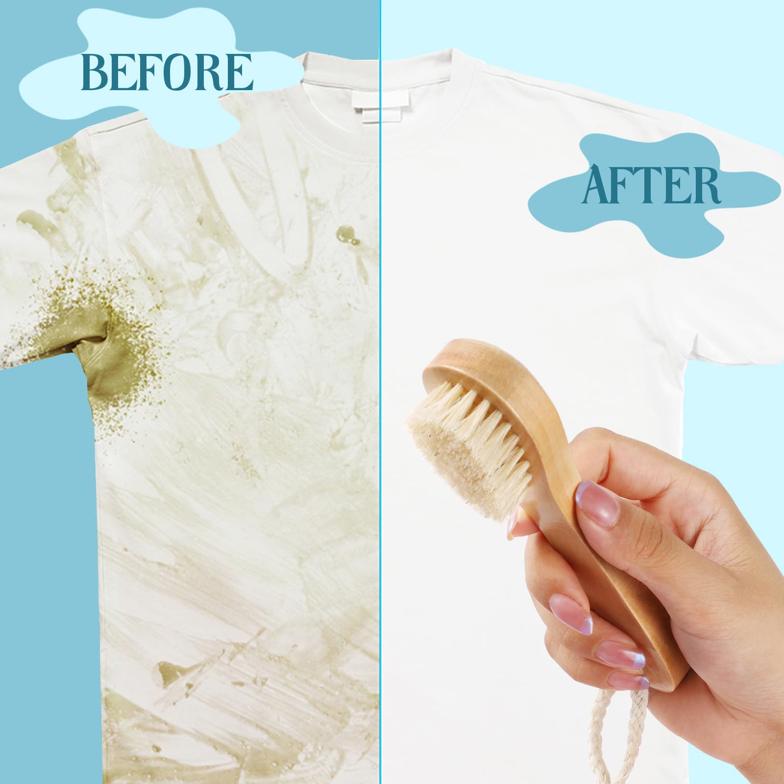 3 Pcs Wood Laundry Stain Brush Stain Remover Brushes with Boar Bristle Small Stain Brush for Clothes for Scrubbing Stains from Furniture Fabric Leather (3 Count)