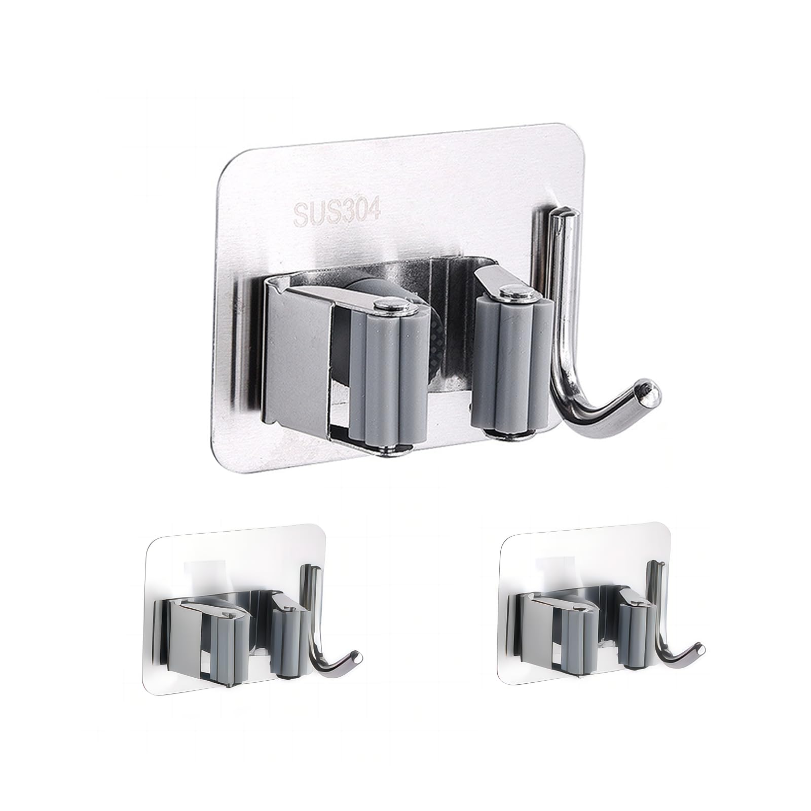 3pcs Punch Free Broom and Mop Holder No Drilling Wall Mount Self Strong Adhesive Holder Tool with Hook Multi (3 Count)