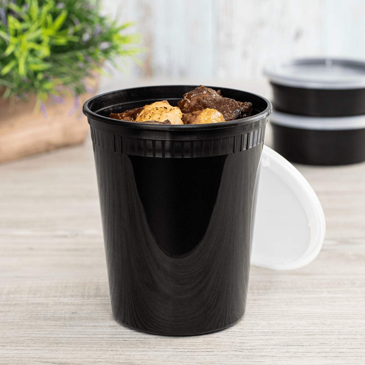 32oz 240 ct Black PP Injection Molded Round Deli Containers with Lids (240 Count)