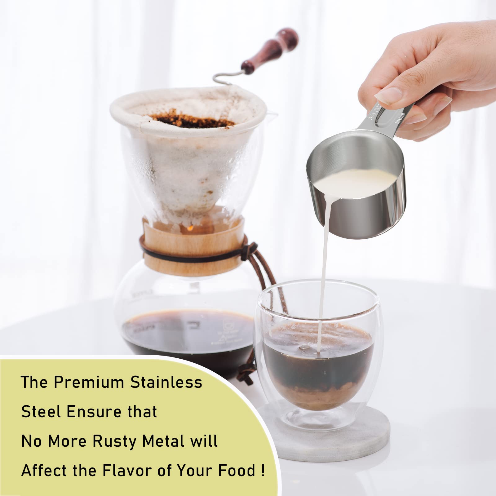 2PCS 3/4CUP(180ml, 6oz) Measuring Cup, 18/8 Stainless Steel Measure Scoop