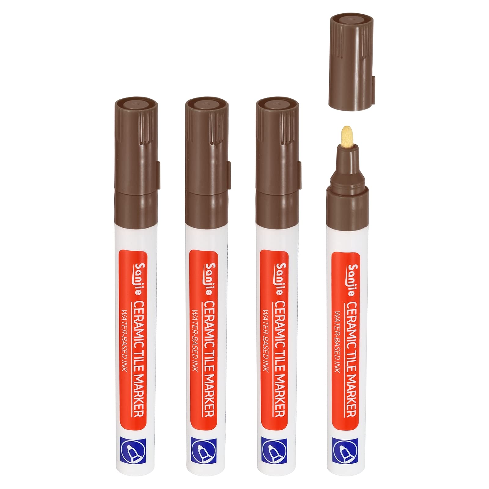Grout Pen 4 Pack Dark Brown Tile Marker Waterproof Grout Sealer Pen Tile Repair Pens Paint Pens for Wall Floor Bathroom Kitchen Refresh (4 Count)