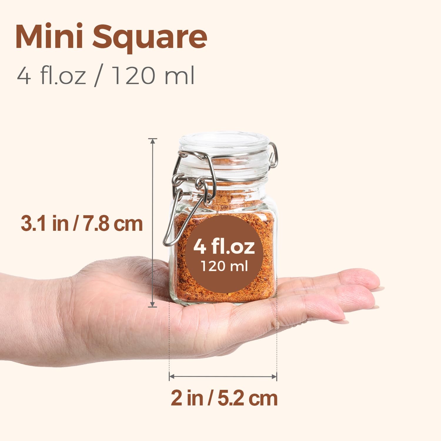 Square Small Glass Spice Jars with Airtight Lids 4 oz 6 Pack Pantry (6 Count)