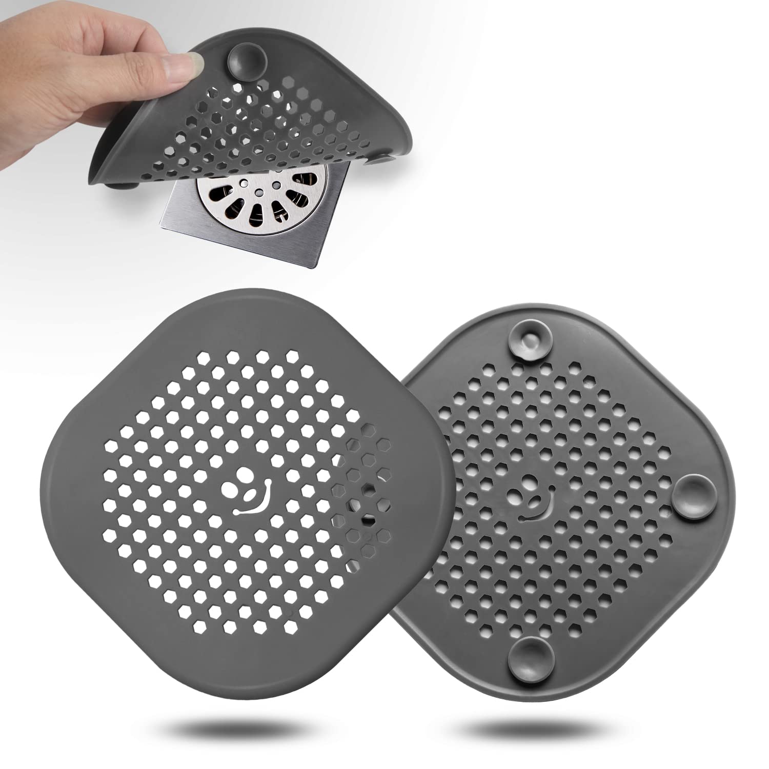 2 Pack Drain Cover Hair Catcher Drain Plug Hair Stopper Drain Protector for Shower Bathroom Accessories Bathtub Deep Grey (2 Count)