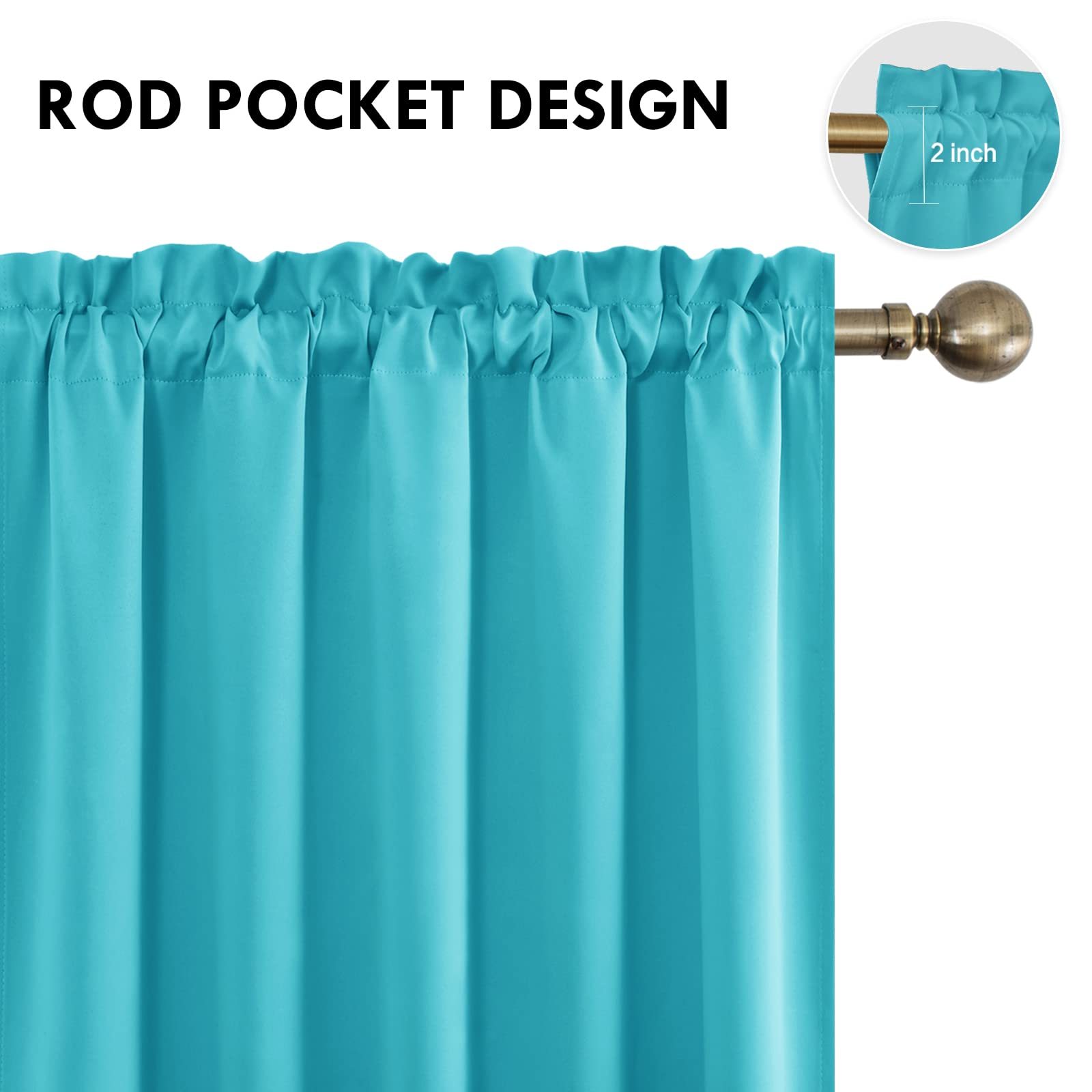 Wide Blackout Curtains for Bedroom Living Room 60 x 63 Inch Turquoise (2 Count)