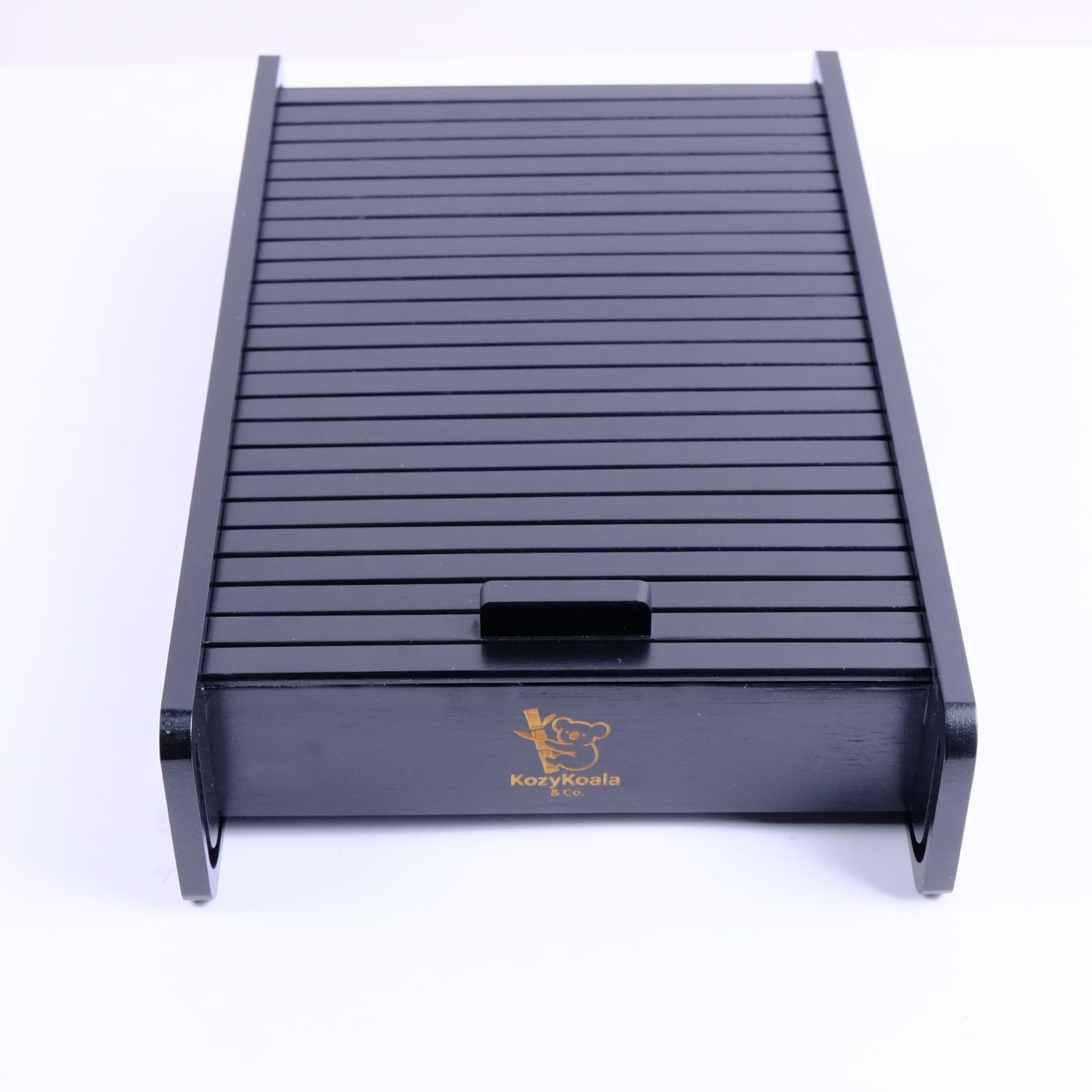 Black Bamboo Drawer Organizer with Sliding Lid