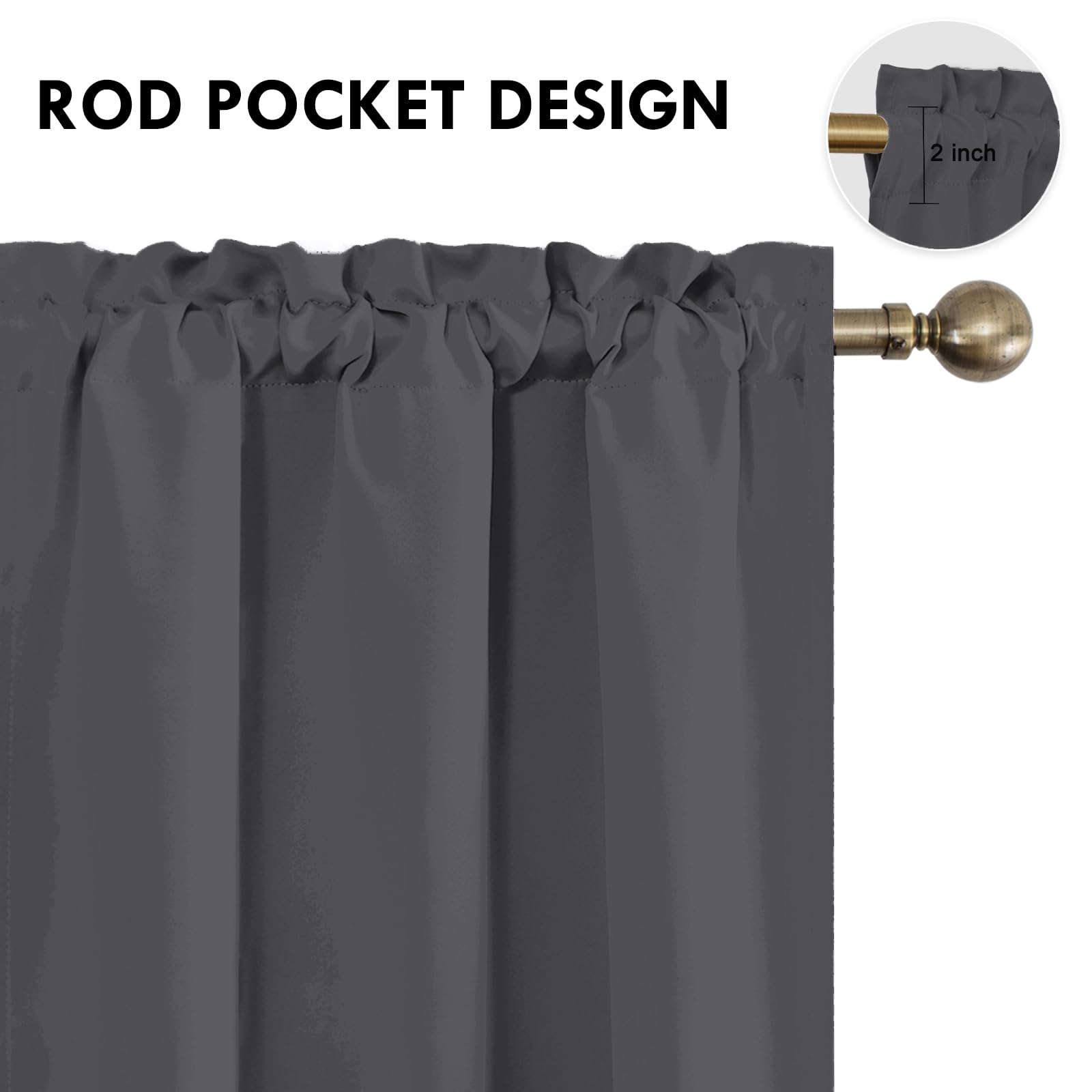 Blackout Curtains for Bedroom 38 x 63 Inch Long Dark Grey 2 Panels (2 Count)