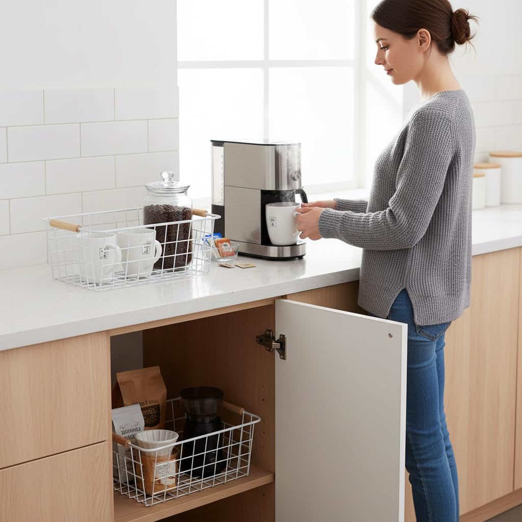 white wire baskets for organizing with Wooden Handles Storage Organizer Baskets (2 Count)