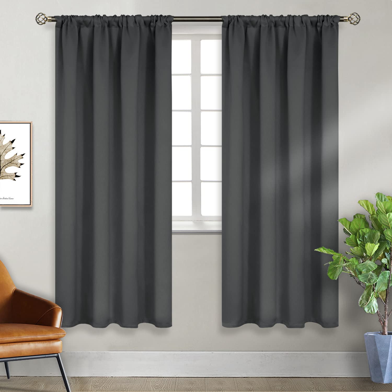 Rod Pocket Blackout Curtains for Bedroom 72 Inch Long (2 Count)