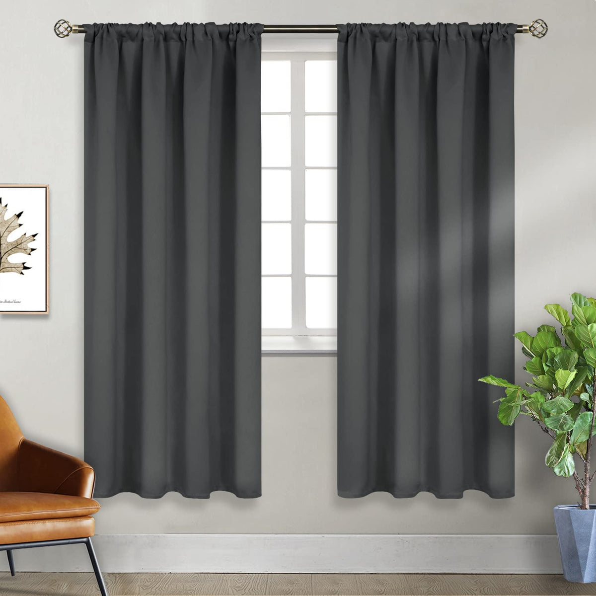 Rod Pocket Grey Blackout Curtains 72 Inches Long (2 Count)