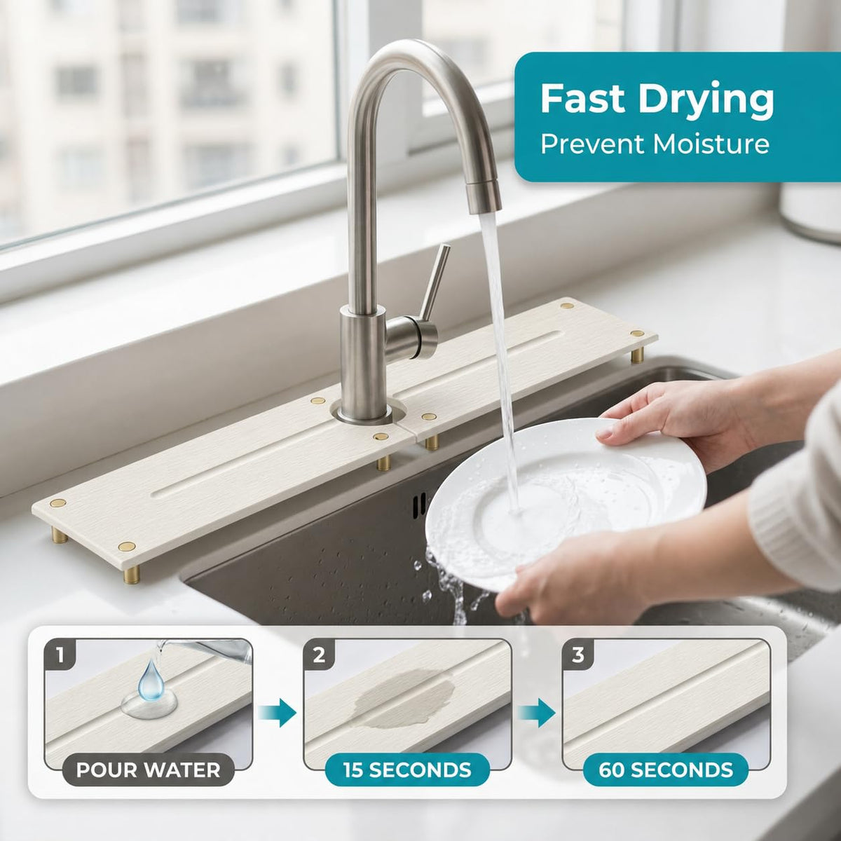 2PCS Stone Faucet Mat for Kitchen Sink
