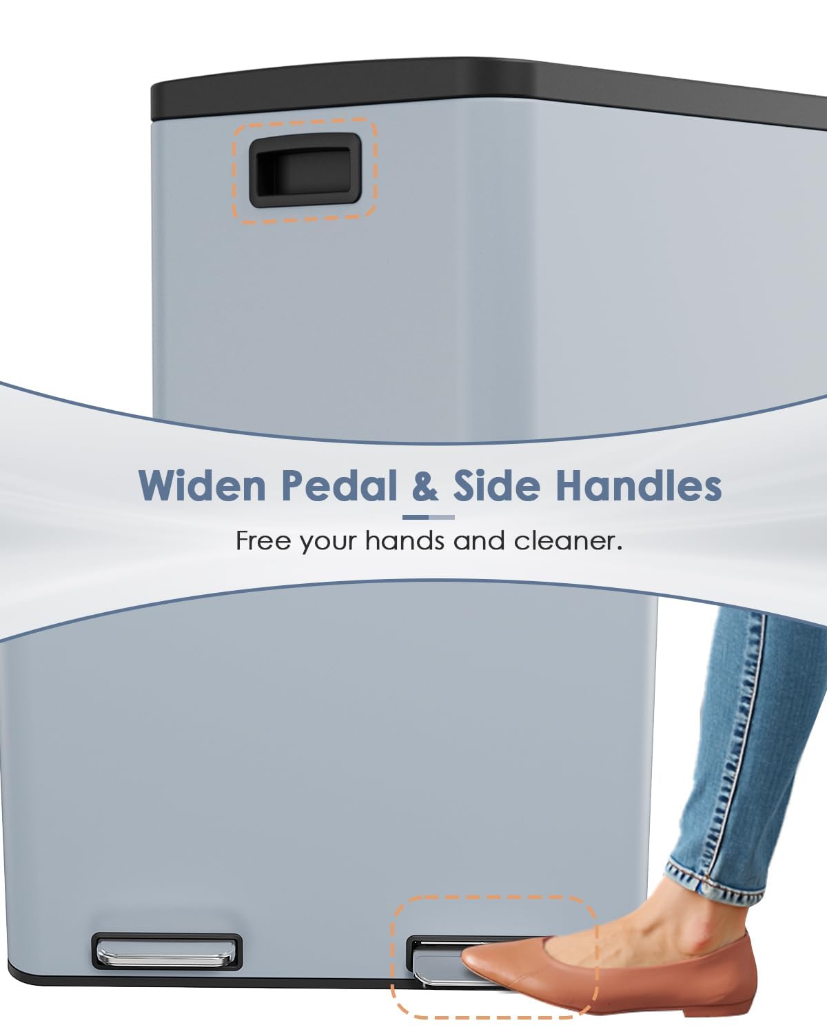60L(16 Gal) Dual Trash Can, Stainless Steel Kitchen Garbage Can