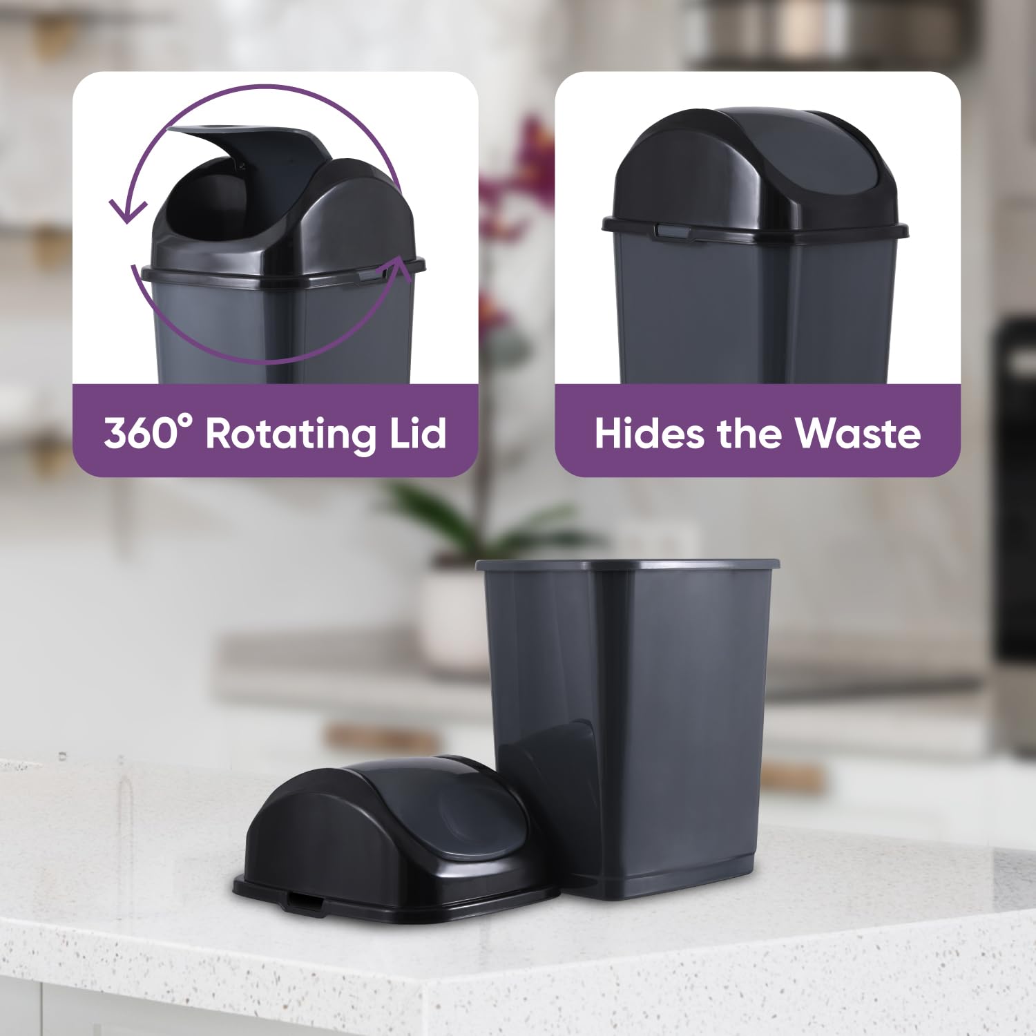 Small 2.5 Gallon Plastic Trash Can with Swing Top Lid