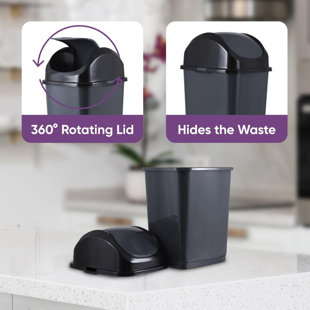 Small 2.5 Gallon Plastic Trash Can with Swing Top Lid