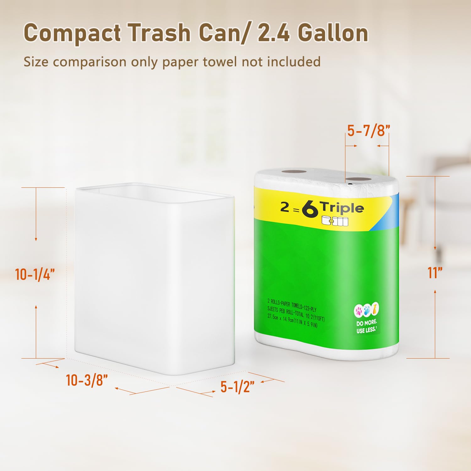 Small Bathroom Trash Can 2.4 Gallon Wastebasket Slim Metal Garbage Can Stainless Steel Trash Bin for Bedroom