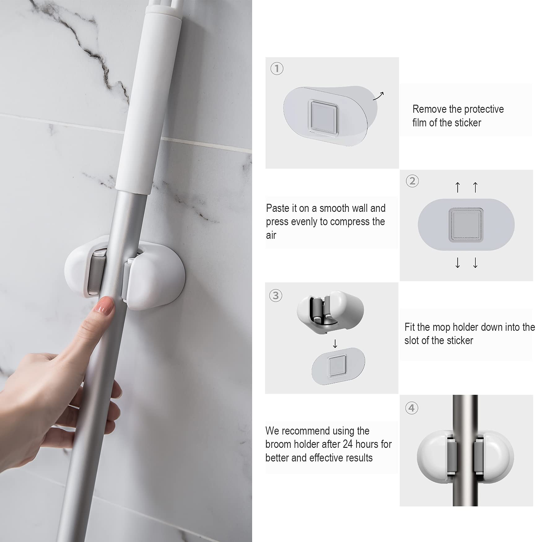 Broom Holder 3 PCS Wall Mount Mop Organizer Gripper (3 Count)