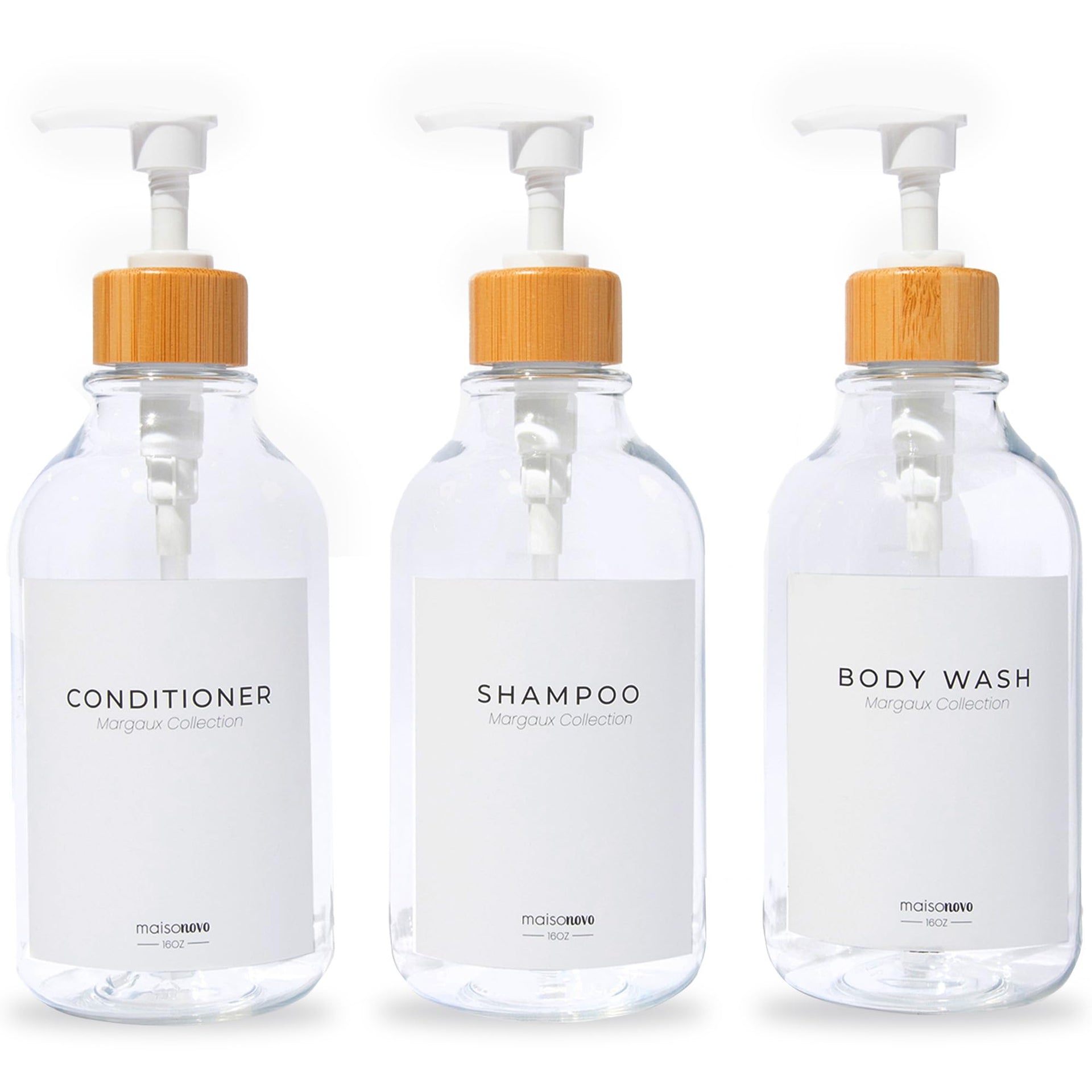 Shampoo and Conditioner Bottles Set of 3 Clear Bamboo (3 Count)