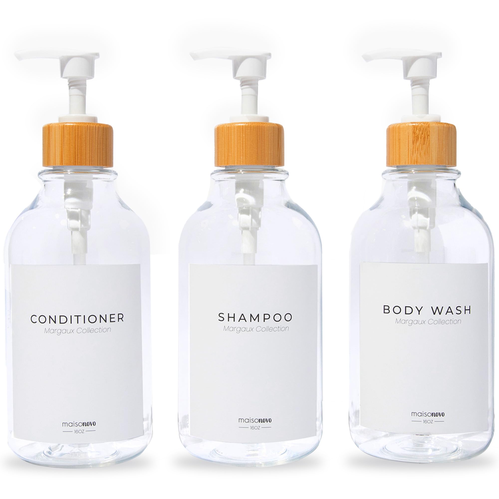 Shampoo and Conditioner Bottles Set of 3 Clear Bamboo (3 Count)