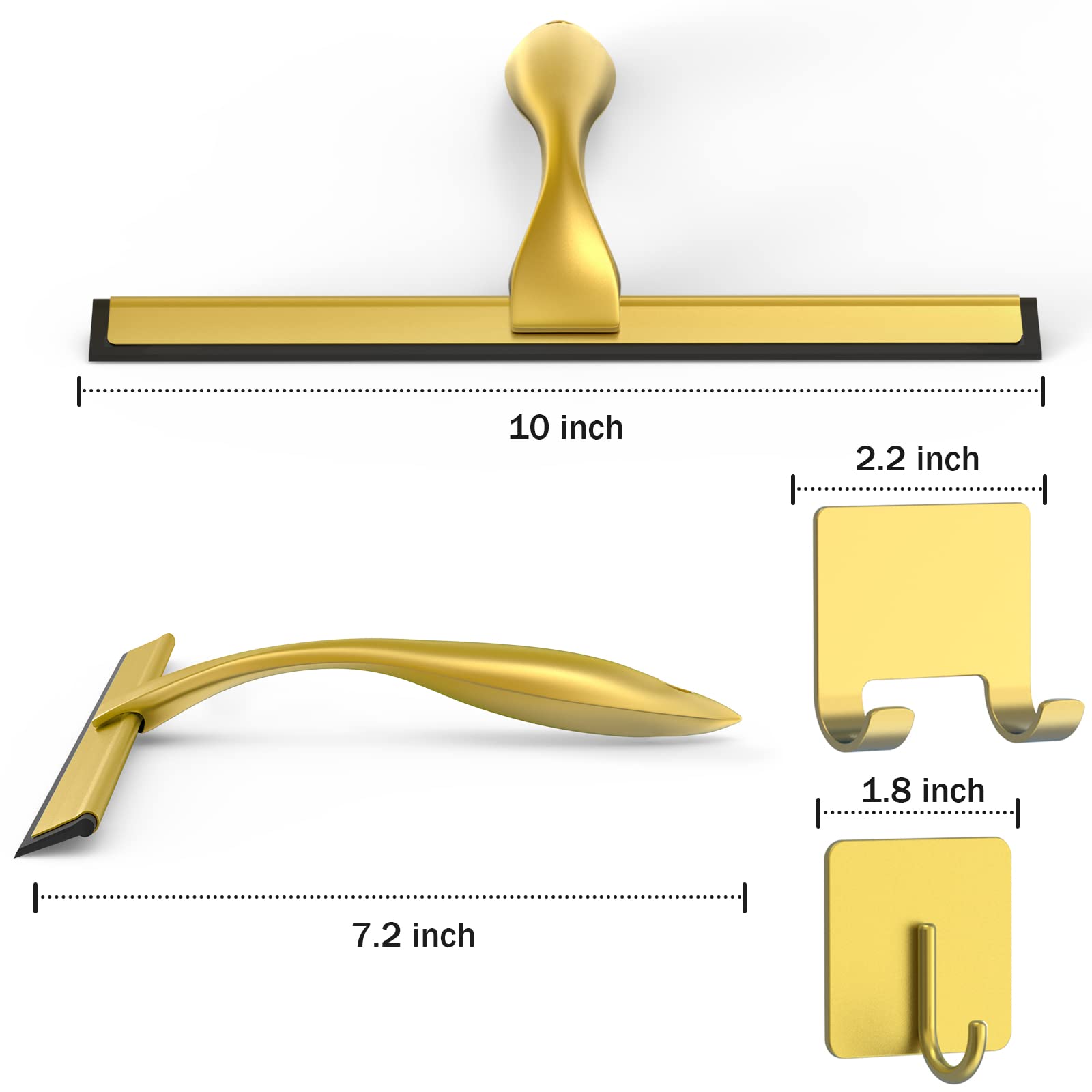 All Purpose Stainless Steel Shower Squeegee for Shower Doors with 2 Adhesive Hooks