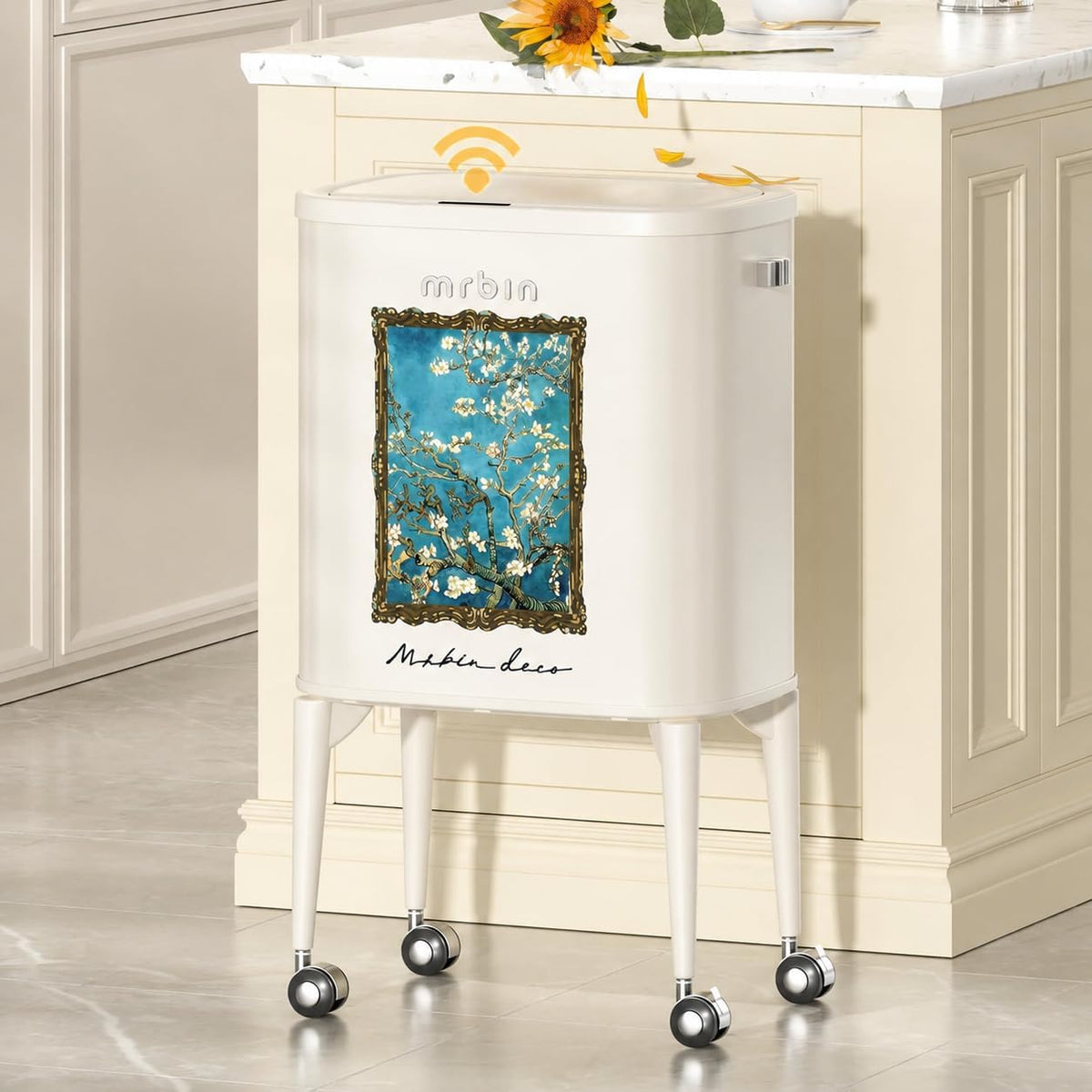 Metal Motion Sensor Kitchen Trash Can with Wheel Legs
