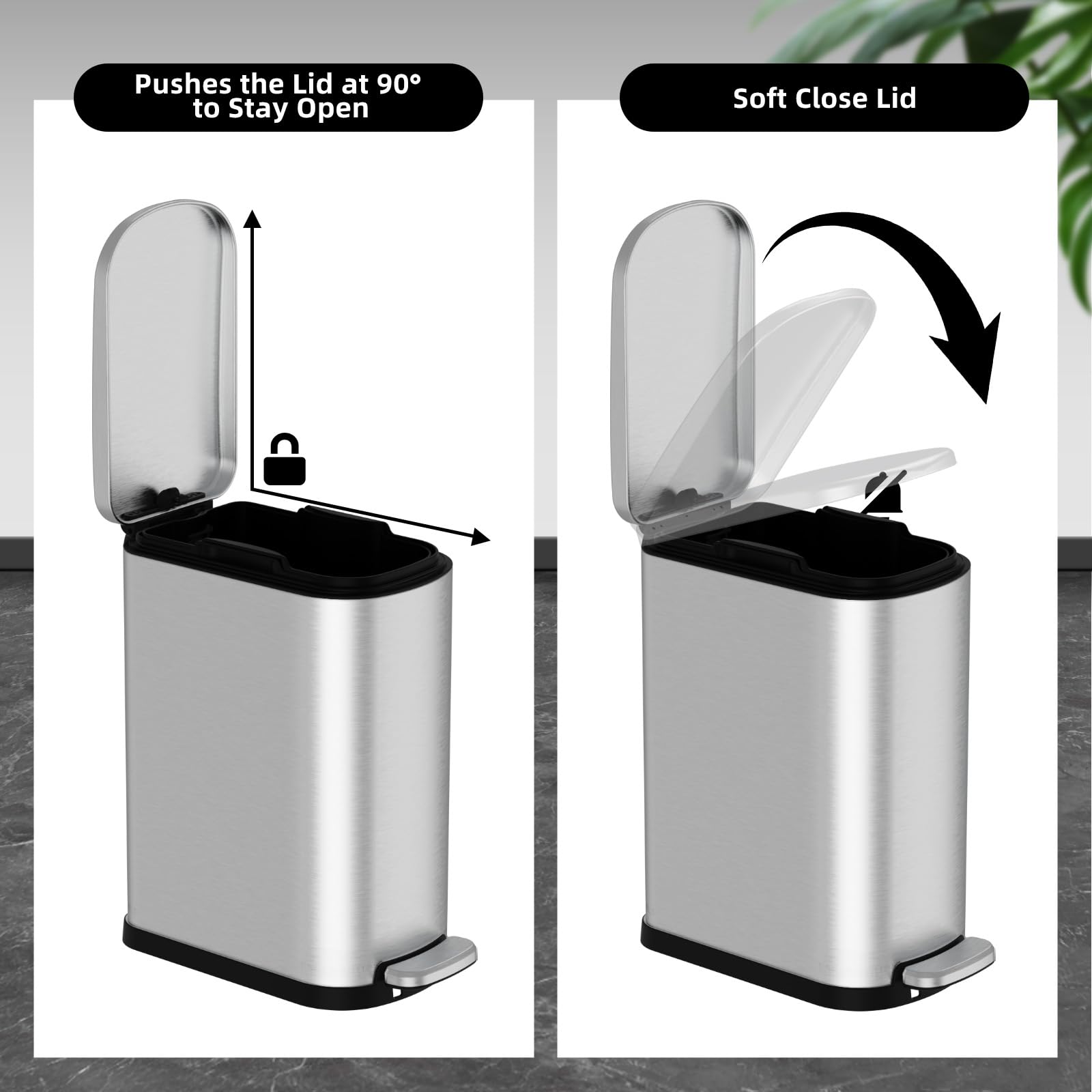2.6 Gallon Slim Bathroom Trash Can with Soft Close Lid