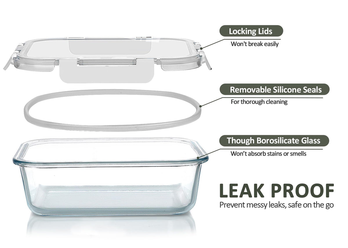 80 oz & 36 oz Extra Large Glass Food Storage Containers with Lids (4 Count)
