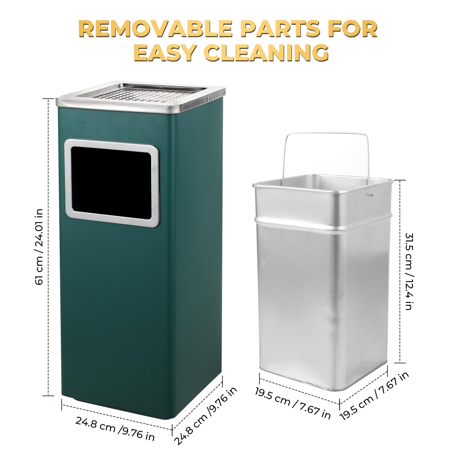 Square Stainless Steel Outdoor Trash Can