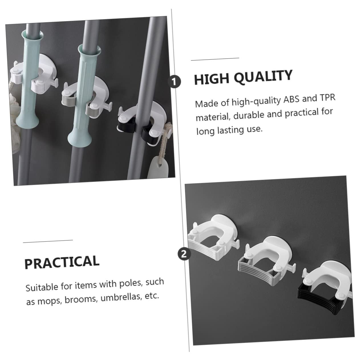 3pcs Wall Mounted Broom Holder Heavy Duty Mop Organizer