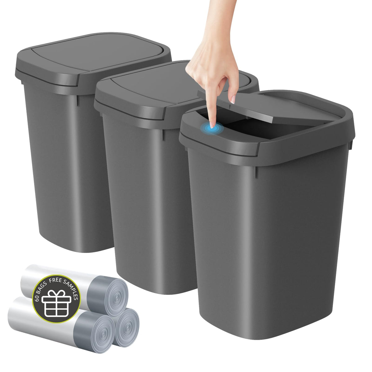 3 Pack Bathroom Small Trash Can with Lid (3 Count)